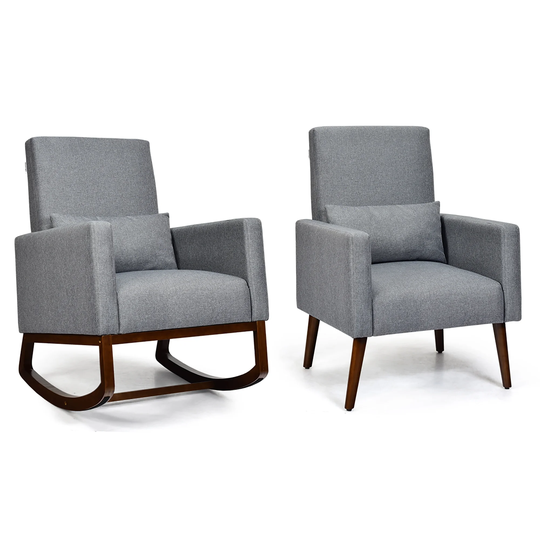 Costway Set of 2 Dual-use Upholstered Rocking Chair w/Pillow Light
