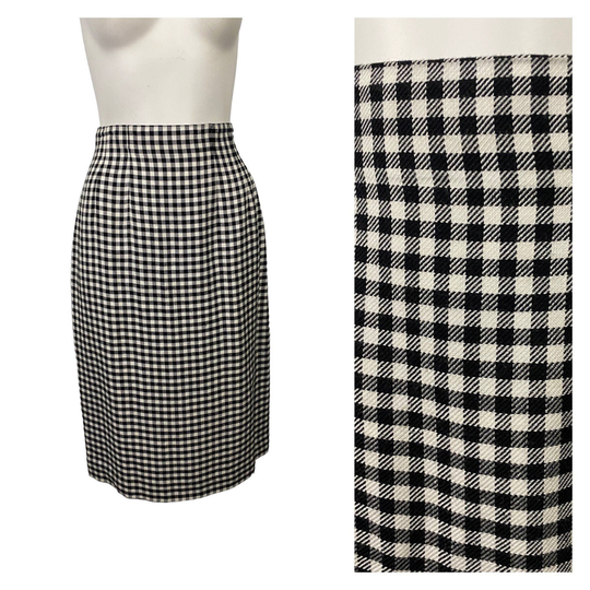 Vintage Gingham Pencil Skirt/90S Black & White Check Women's Medium