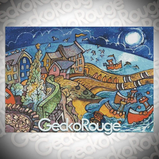 Harbour By Dorian Spencer Davies Art. Modern Cross Stitch Art Kit 25 Count 1x1