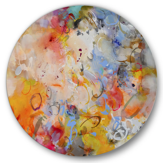 Designart 'Blue And Yellow Color Whirls' Modern & Contemporary Metal Circle Wall Art