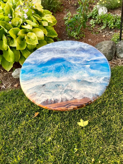 Beach Waves Epoxy Resin Coffee Table Top. Lake Home Decor Ocean Table, Handmade Furniture For Sunroom, Poolside. 24" Dining Sea Side