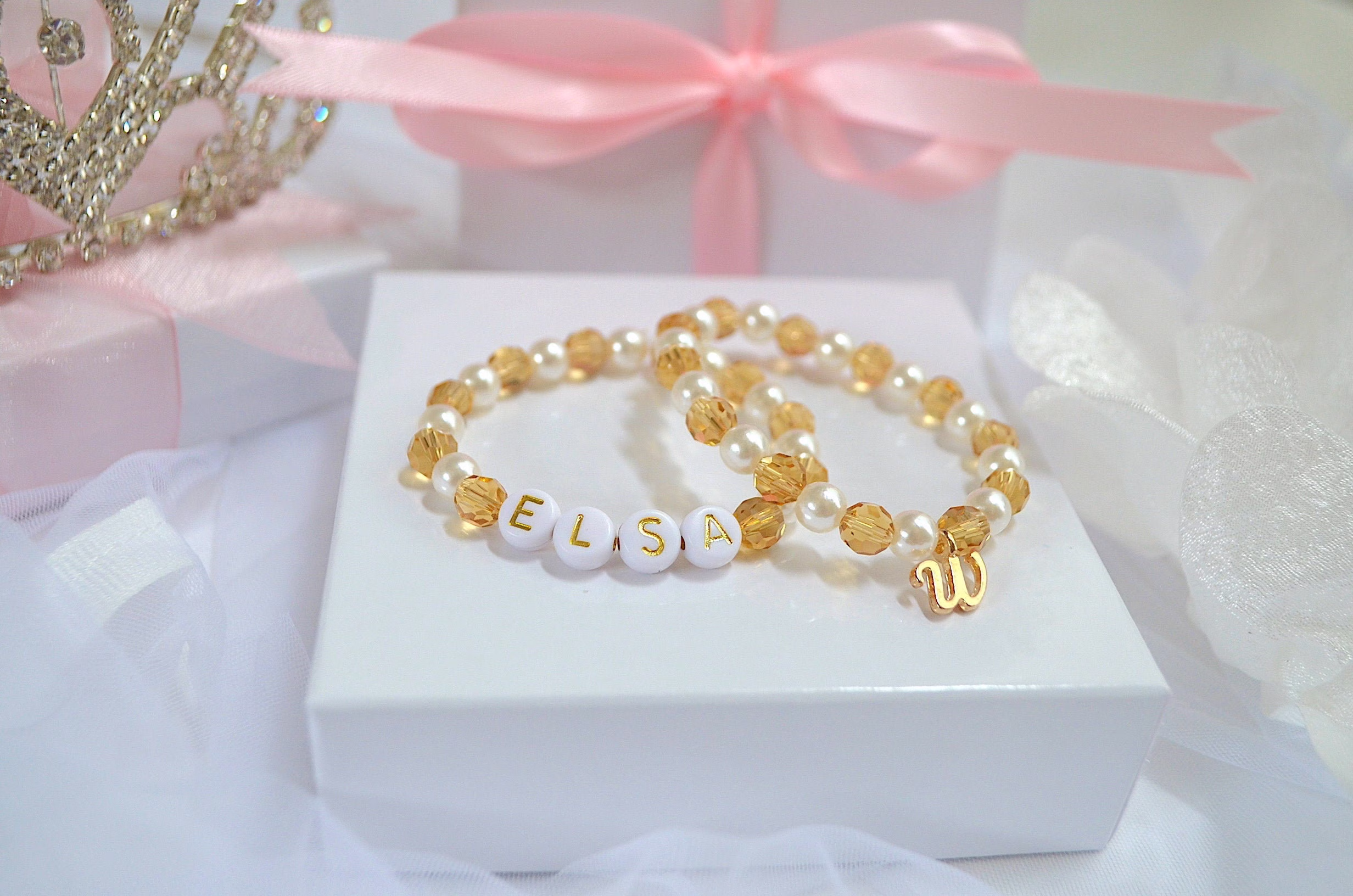 Crystal Gold Baby Bracelet, Sparkle Swarovski Infant Personalized Shower Gift, Girls Jewelry, Holiday