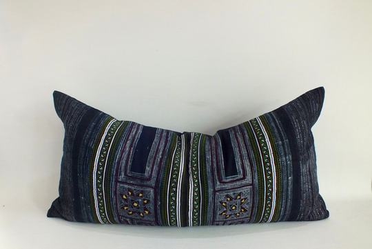 Blue & Burgundy Sofa Bolster Cushions Throw Pillows Ethnic Pillow-Case Handloom Cushion Cover Vintage Recycled Fabrics Scatter-Cushions