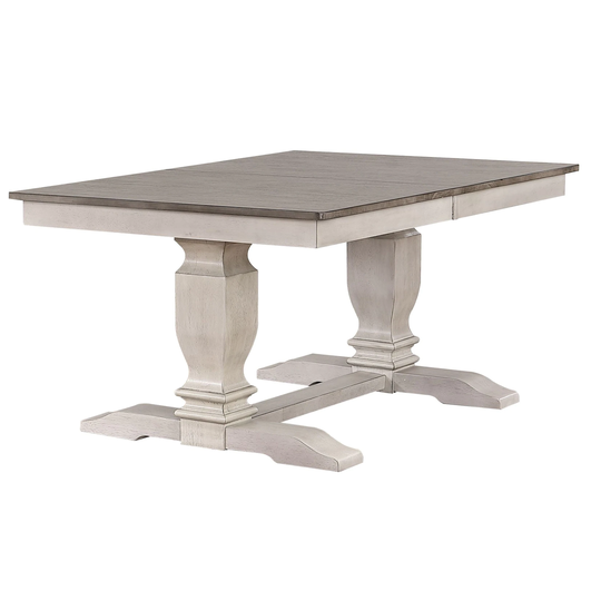 Iconic Furniture Company 42"x64"x82" Double Pedestal Transitional Distressed Ash / Stormy White Table