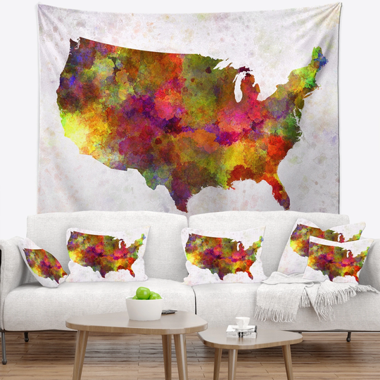 Designart 'United States Map in Colors' Watercolor Painting Wall Tapestry