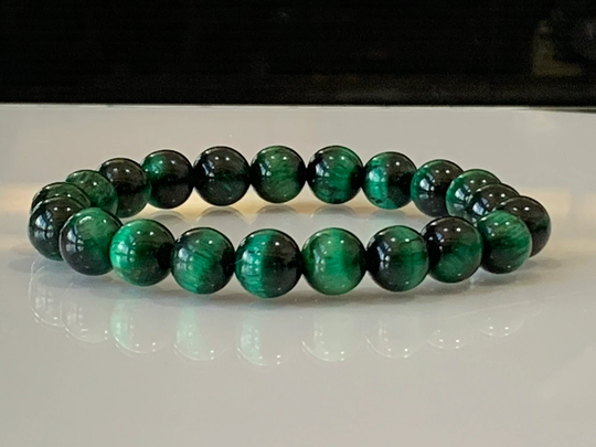 Tiger's Eye Bracelet, Natural Green Grade A+ | Color-Enhanced Beads, Protection Bracelet