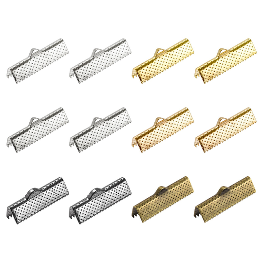 360Pcs Ribbon Crimp Clamp Ends 25mm Cord End Clasp for DIY Craft 6 Colors - 6 Assorted Colors