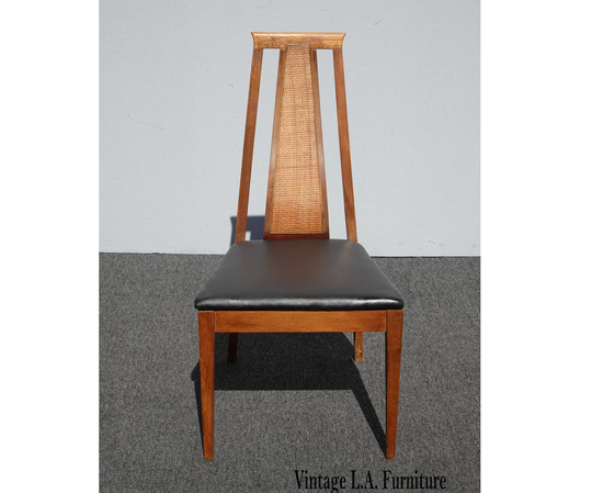 Vintage Mid Century Danish Modern Black Teak Side Chair W Rattan Backrest 1960's