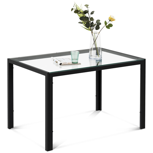 Ivinta Glass Dining Table, Rectangular Black Outdoor Dining Table for 4/6 - 30"D x 47.3"W x 31.5"H