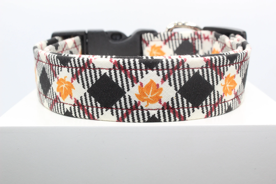 Autumn Check Plaid Dog Collar, Handmade Custom Collars For Dogs, Dog Collars, Fabric Collar