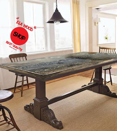 Custom Dining Wood Table, Black Wooden Kitchen Smooth Edge Walnut Meeting Office Table