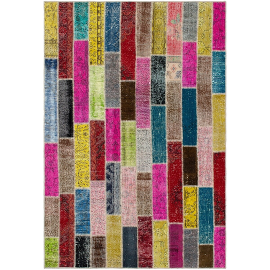 Hand-knotted Color Patchwork Multi Color Wool Rug - 5'6 x 8'1