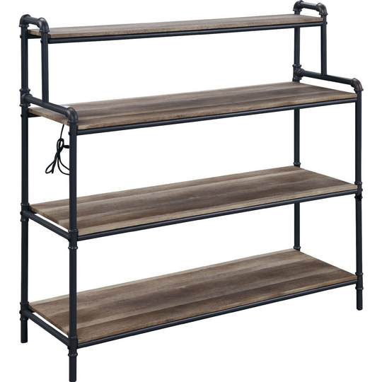 4 Tier Bookshelf with MDF Shelves and Metal Frame, Gray and Brown