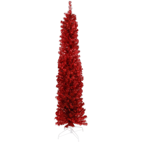 6' Pencil Red Tinsel Artificial Christmas Tree - Unlit - 6 Foot