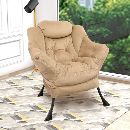 Accent Chair Lazy Reclining Armchair with Removable Metal Legs Comfy Upholstered Single Sofa Chair