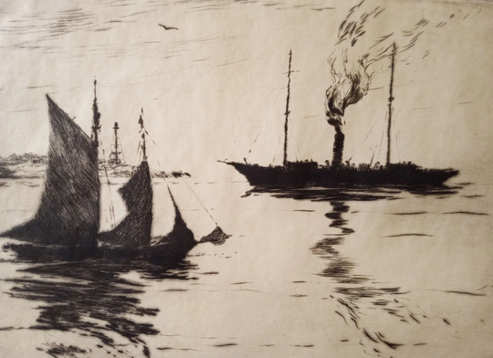 Philip Kappel | American 1901-1981 "Early Morning Off Gloucester", Drypoint, C. 1924, Signed in Pencil, | Free Shipping