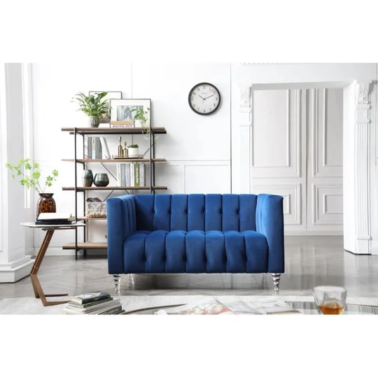 Velvet modern style aisle sofa with acrylic legs and grooves on the inside and outside of the frame