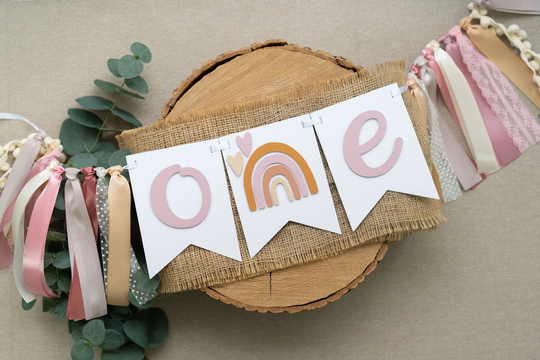 Muted Rainbow High Chair Banner For First Birthday One Year Old Girl Boho Party Decor
