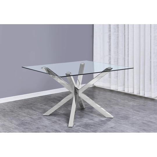 Best Quality Furniture Glass Table Top Dining Table w/ Stainless Steel Legs - Chrome