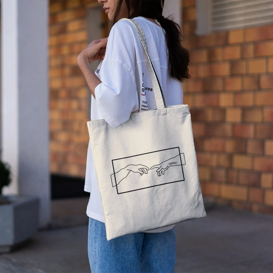 Michelangelo Creation Of Adam Line Art Tote Bag -Aesthetic Tote Bag, Art Bag, Artsy Bag, Grunge Bag, Michelangelo Bag