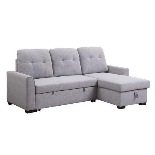 Sleeper Sectional Sofa with Buttonless Tufted Back, Gray