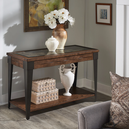 Cain Dark Brown Wood and Metal Sofa Table by iNSPIRE Q Modern - Sofa Table