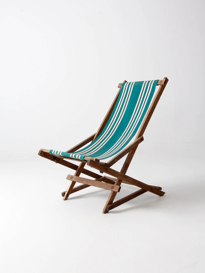 Vintage Striped Deck Chair, Rocking Folding Beach Chair