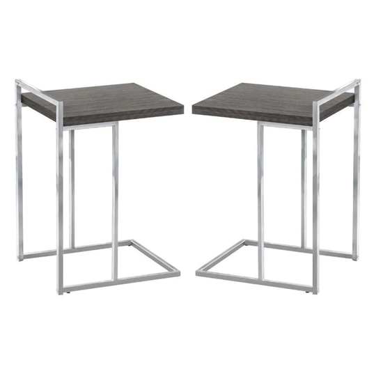 Thick Wood Panel Top C Side Table in Gray and Chrome - Set of 2 - 54 x 84