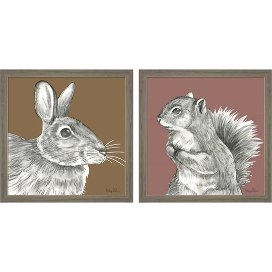 Kelsey Wilson 'Watercolor Pencil Forest Color (Rabbit & Squirrel)' Framed Art (Set of 2)
