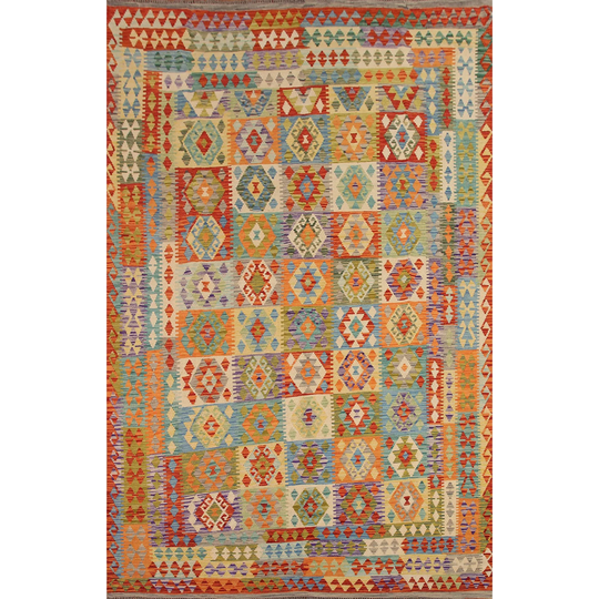 Multi-Color Kilim Reversible Area Rug Hand-woven Wool Carpet - 8'1"x 11'4"