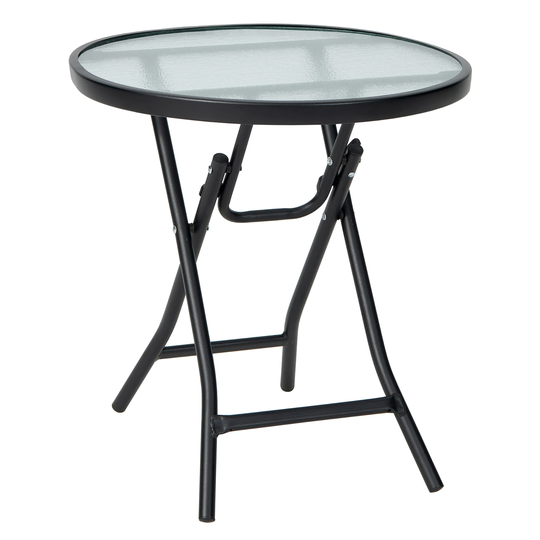 Folding Side Table Round Small Patio Table Tempered Glass Table