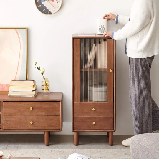2-Drawer Storage Cabinet with Glass Door, Shelves and Drawers