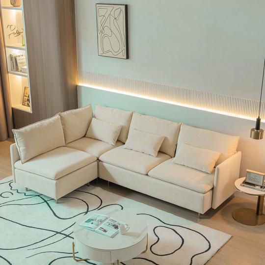 Modular L-shaped Corner Sofa in Cotton Linen with Left Hand Facing - 91"Wx61"Dx33"H