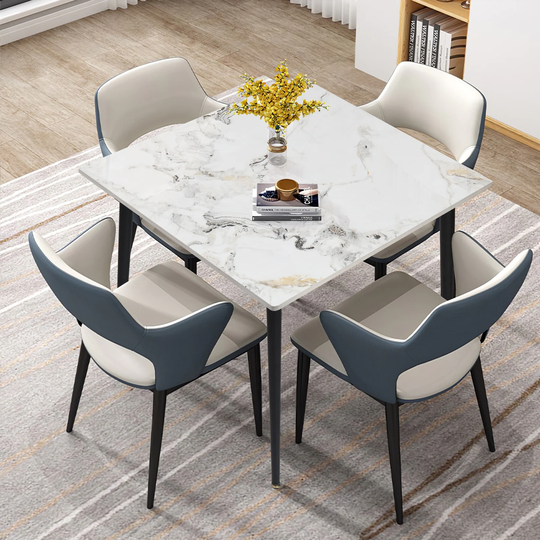 Modern Slate Kitchen Dining Table with Sintered Stone Top Metal Legs - 31.5x31.5x30 inch