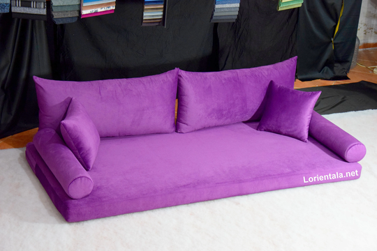 Velvet Purple Floor Sofa Turkish Arabic Living Room, Oriental Moroccan Home Decor Couch, Cushions Pillow, Yoga Meditation Modern Art Seat Bed