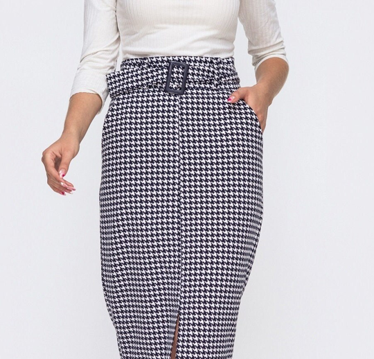 Classic Pencil Skirt For Women - Knee Office Houndstooth High Waist Secretary Classic Spring Fall Casual Wear