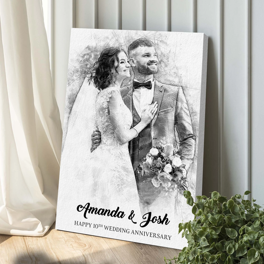 Custom Wedding Pencil Sketch Portrait, Personalized Gift For Couple, Anniversarry For Wife-Husband