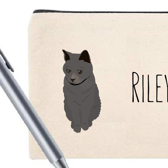 Grey Cat Cosmetic Bag | Travel Pencil Pouch Mask
