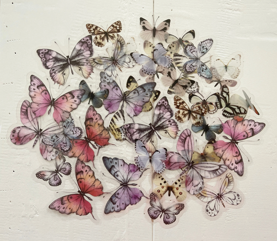 40 Translucent Butterfly Stickers - Multi Color Muted Pink Vintage Sticker For Crafts, Scrapbooking, Journals #0106B