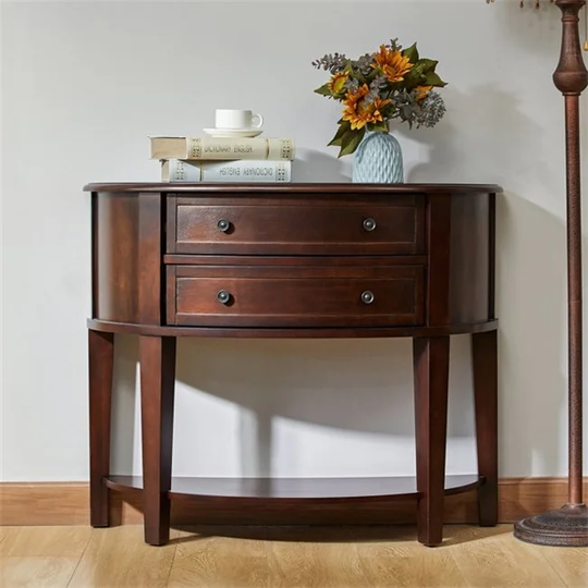 38.2'' Semicircle Console Table with Drawer, Living Room Table with Solid Wood Frame
