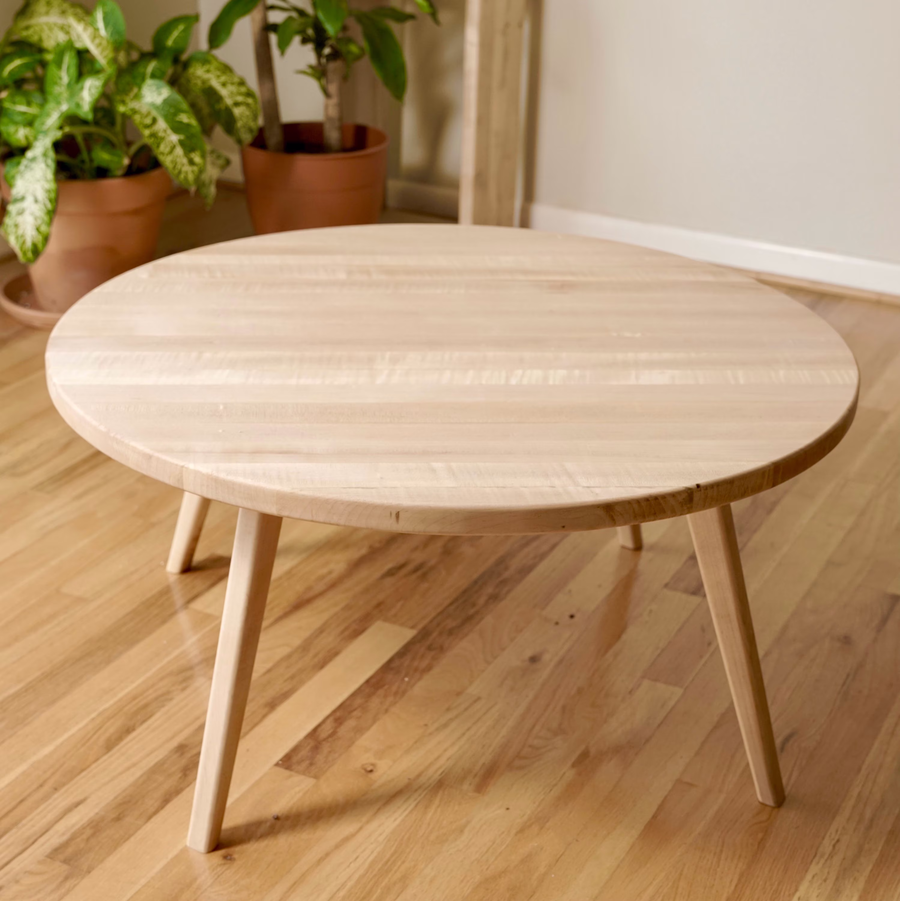 Round Scandinavian Coffee Table, Maple Walnut Cherry Table
