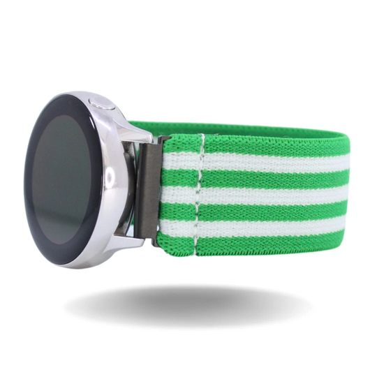 Elastic Samsung Galaxy Active 1 & 2 Watch Band - Fits 40mm & 44mm With 20mm Adapters Green White Stripes St Patricks Flag Holiday Gift