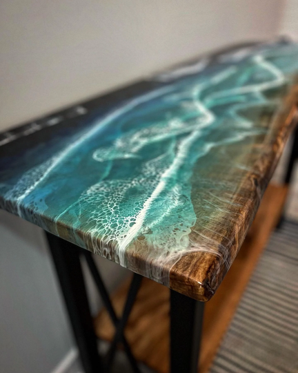 Resin Art Ocean Table ~ Beach Theme Sofa Entry