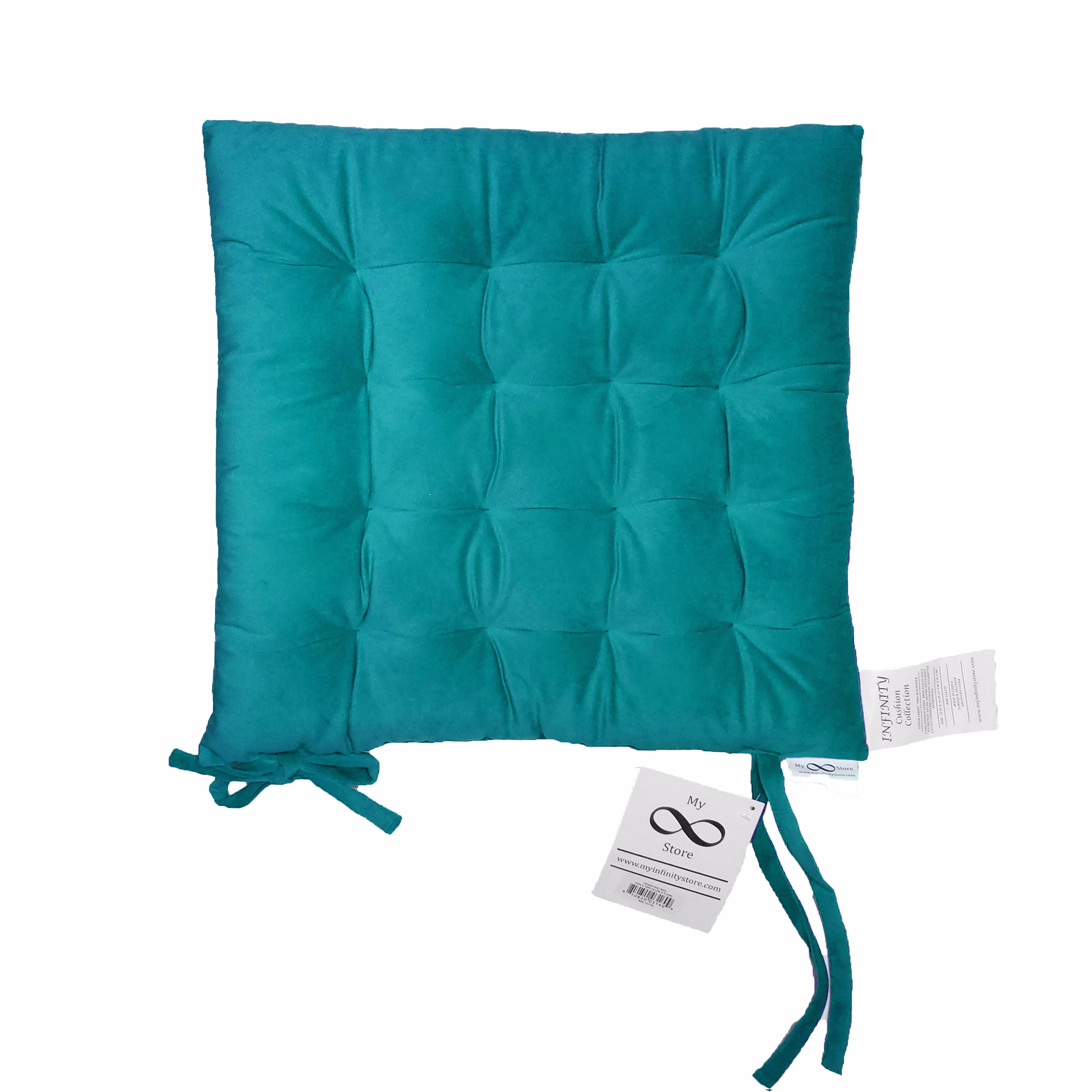 Infinity Collection Turquoise 16" Square Chair Pad/Cushion Tie Backs Reversible Tufted Plush For Kitchen Bar Stool Dining Room