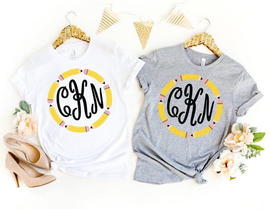 Monogram Pencil Teacher Shirt, Custom Kindergarten Tee, Field Trip Shirts For Teachers