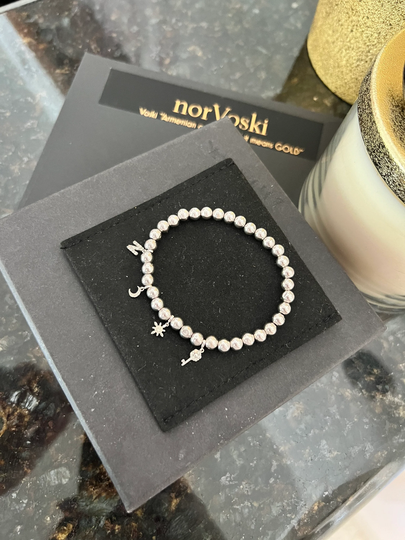 14K Gold W/4 Diamond Charms Beaded Bracelet - Women's Charm