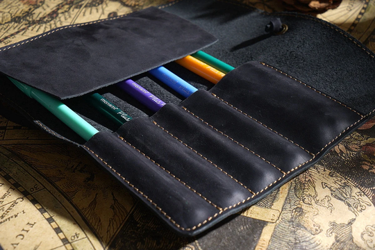 Custom Pen Carrying Cases, Fountain Case, Personalized Leather Pencil Roll, Gift For Mom, Birthday Mother