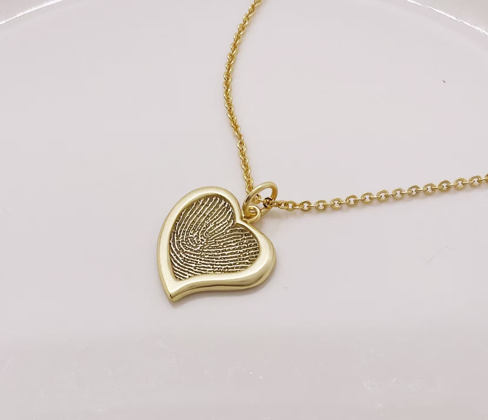 Heart Necklace/Fingerprint Necklace/Actual Handwriting Deep Impress/Memorial Gift/14K Gold Necklace