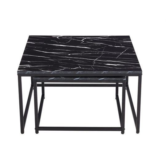 Modern Nesting Coffee Tables Set, Marble Black, 2pc