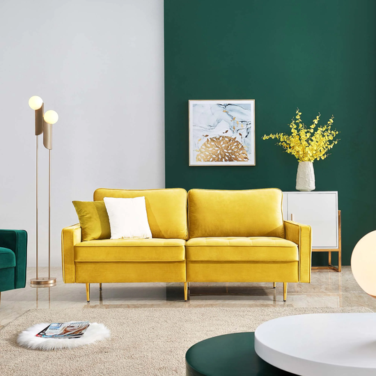 Velvet Loveseat Sofa Thicken Upholstered Sofa Living Room 2 Removable Cushions Sofa